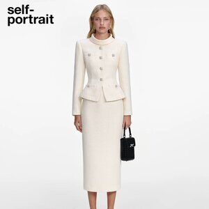 Regina White Crystal Embellished Tweed Jacket & Skirt Set